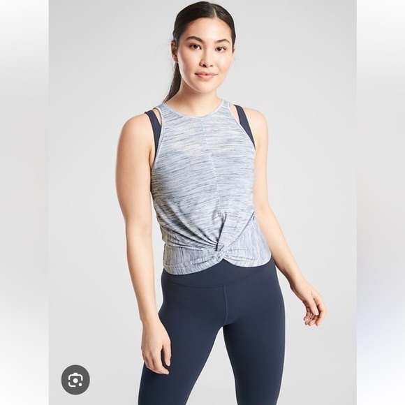 Athleta Essence Spacedye Twist Front Tank Top Heather Blue Gray Size XS Shirt - Picture 3 of 7